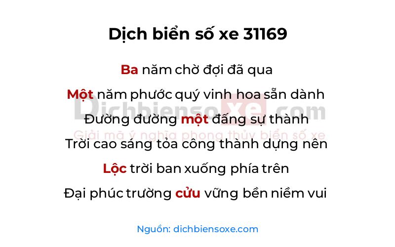 Dịch thơ biển số 31169
