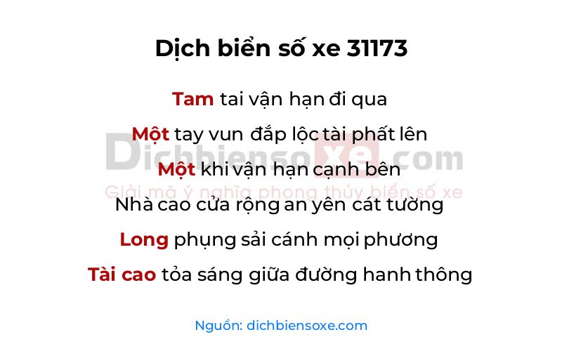 Dịch thơ biển số 31173