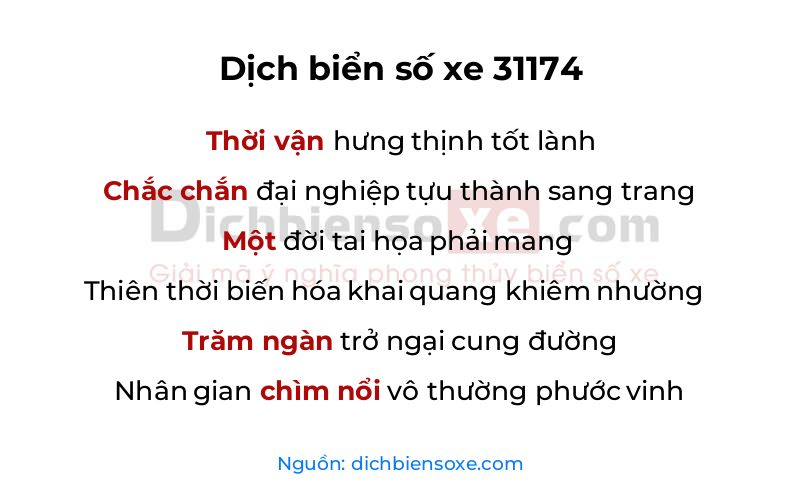 Dịch thơ biển số 31174