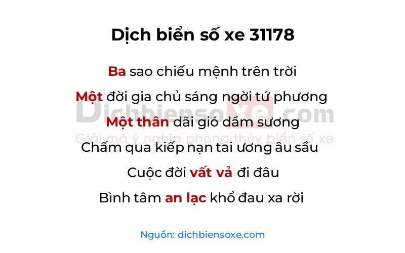 Dịch thơ biển số 31178