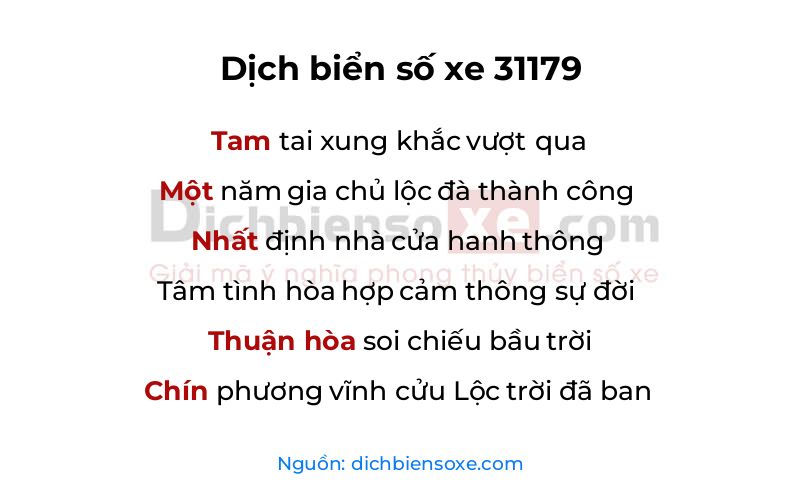 Dịch thơ biển số 31179