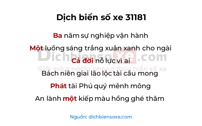 Dịch thơ biển số 31181