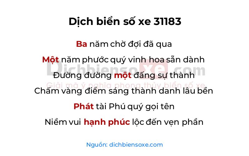 Dịch thơ biển số 31183