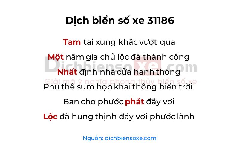 Dịch thơ biển số 31186