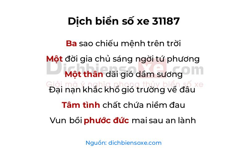 Dịch thơ biển số 31187