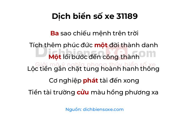 Dịch thơ biển số 31189