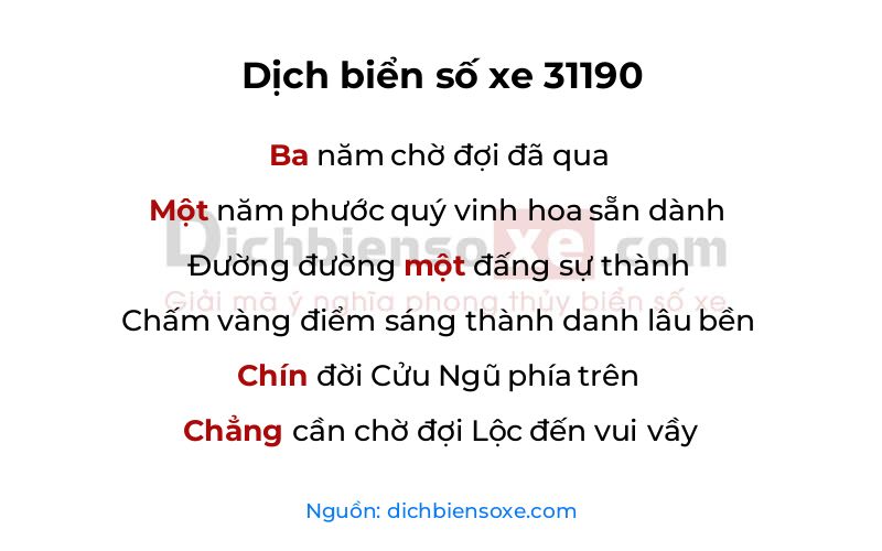 Dịch thơ biển số 31190