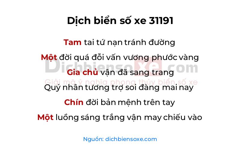 Dịch thơ biển số 31191