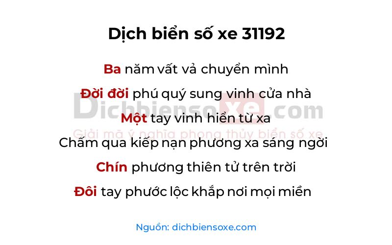 Dịch thơ biển số 31192