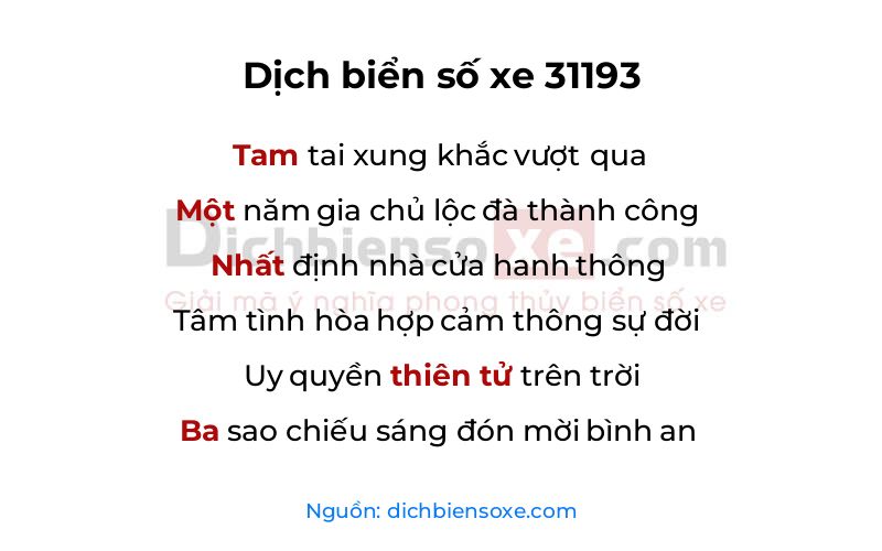Dịch thơ biển số 31193