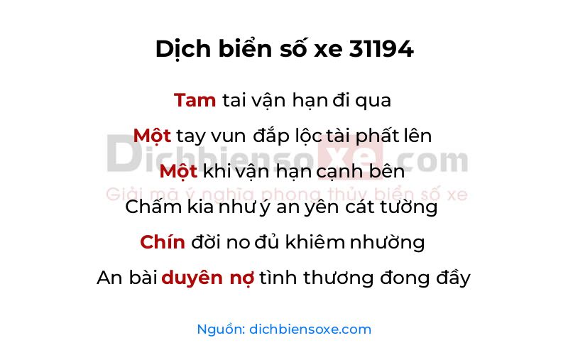 Dịch thơ biển số 31194