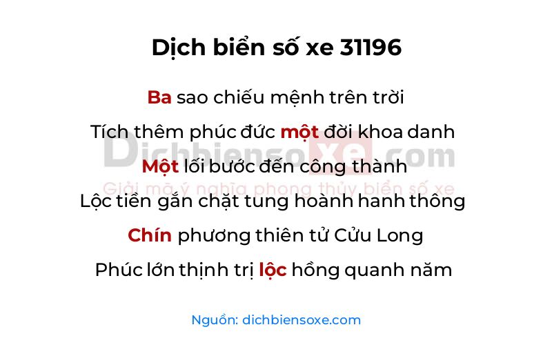Dịch thơ biển số 31196
