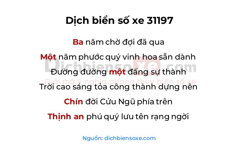 Dịch thơ biển số 31197