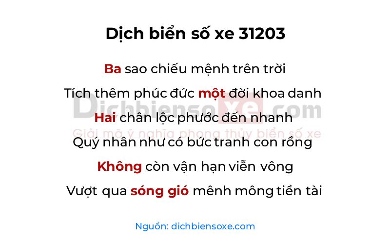 Dịch thơ biển số 31203