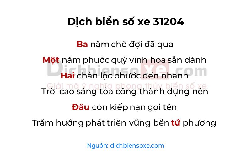 Dịch thơ biển số 31204
