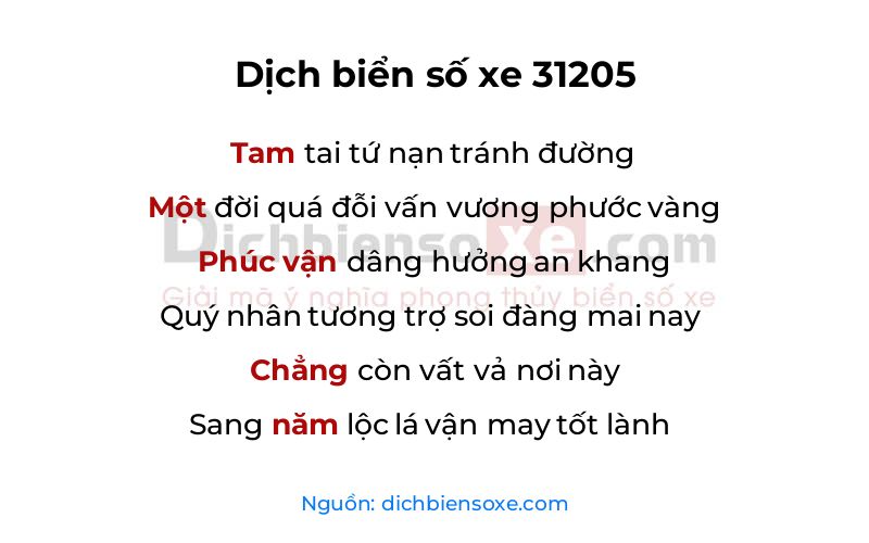 Dịch thơ biển số 31205