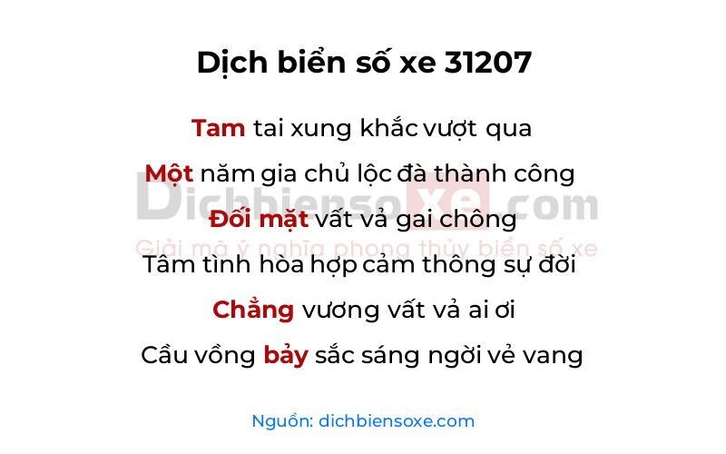 Dịch thơ biển số 31207