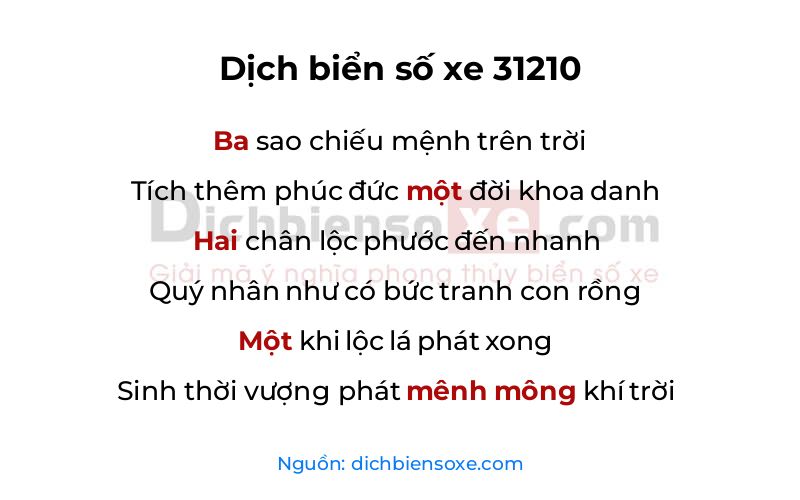Dịch thơ biển số 31210