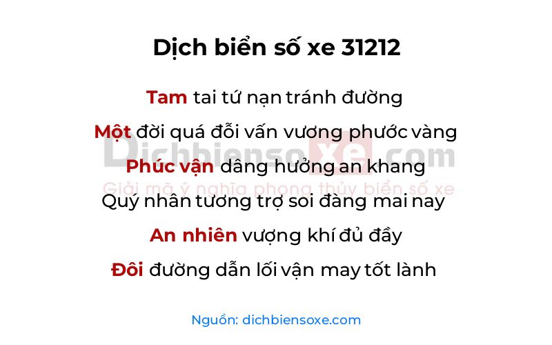 Dịch thơ biển số 31212