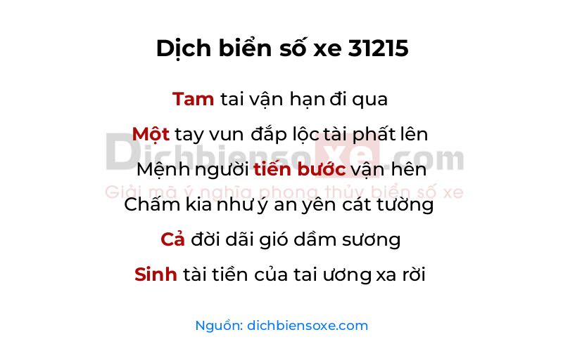Dịch thơ biển số 31215