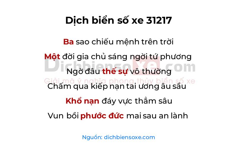 Dịch thơ biển số 31217