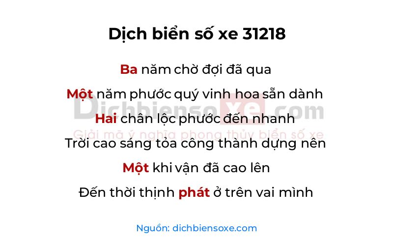 Dịch thơ biển số 31218