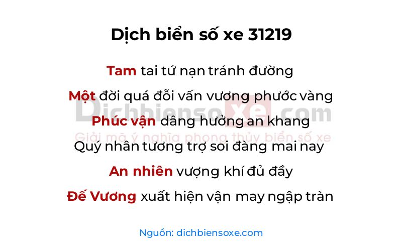 Dịch thơ biển số 31219
