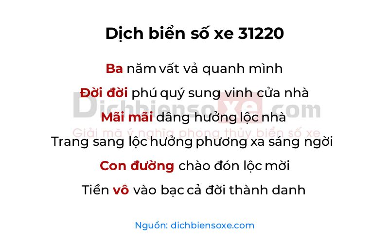 Dịch thơ biển số 31220