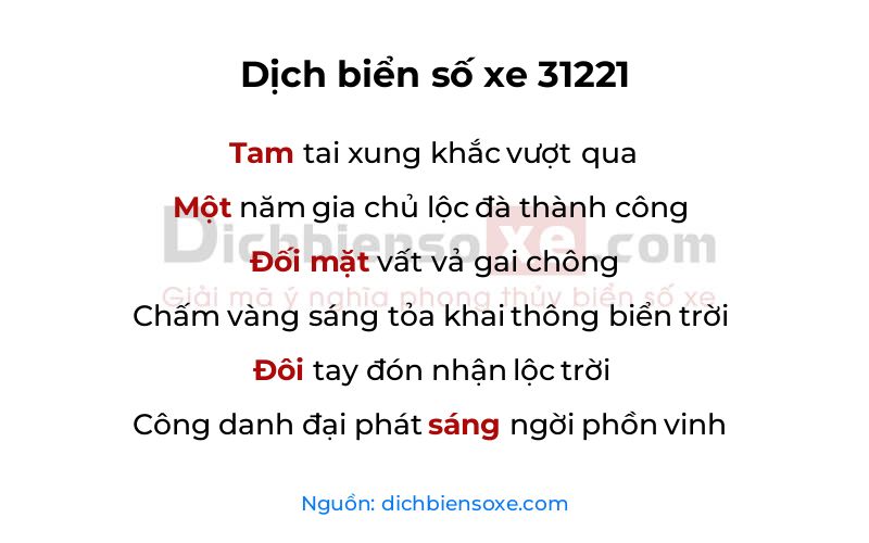 Dịch thơ biển số 31221