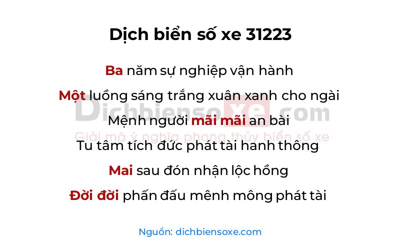 Dịch thơ biển số 31223