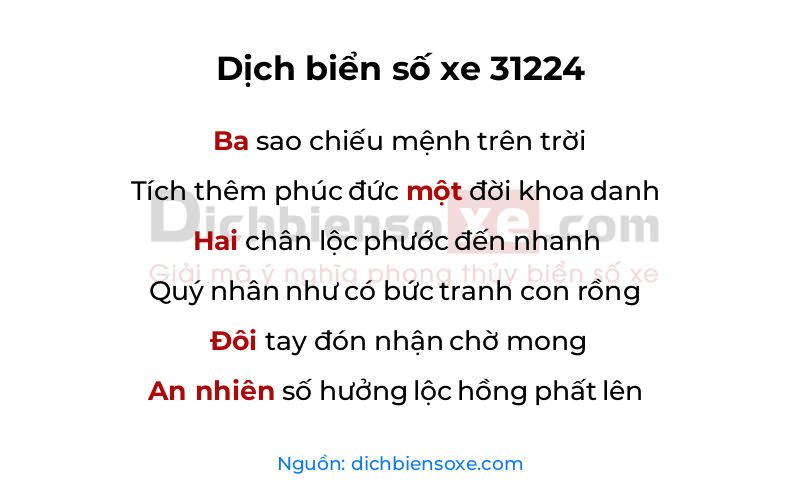Dịch thơ biển số 31224