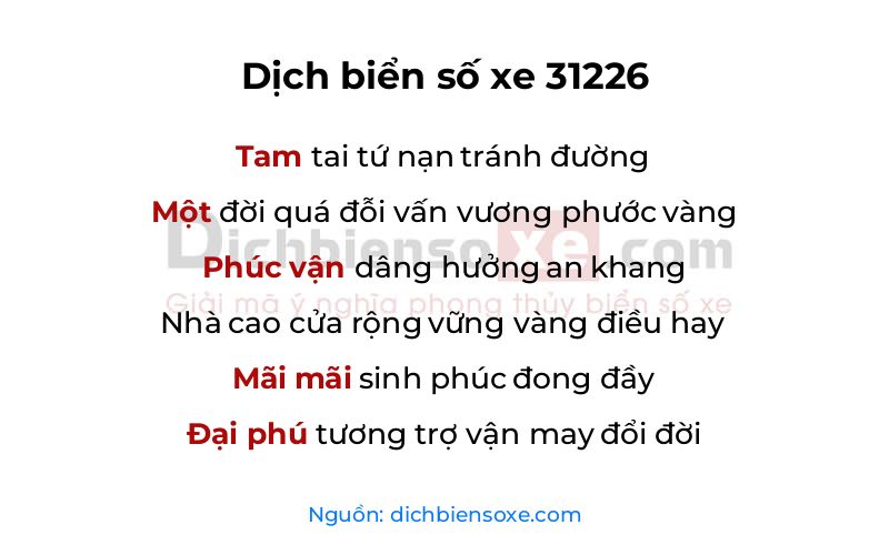 Dịch thơ biển số 31226