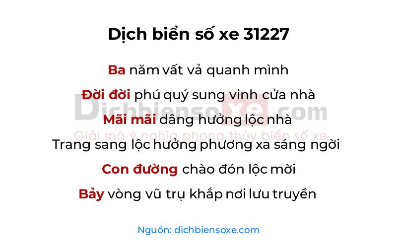 Dịch thơ biển số 31227