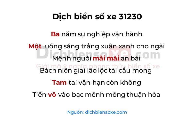 Dịch thơ biển số 31230