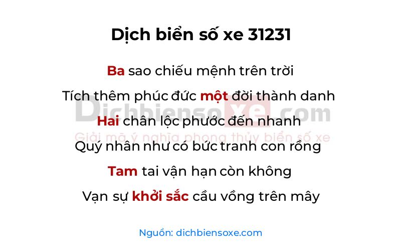 Dịch thơ biển số 31231