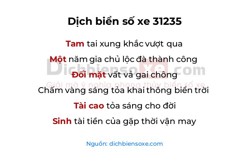 Dịch thơ biển số 31235