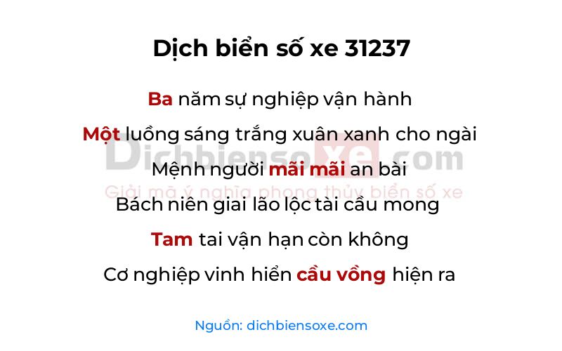 Dịch thơ biển số 31237