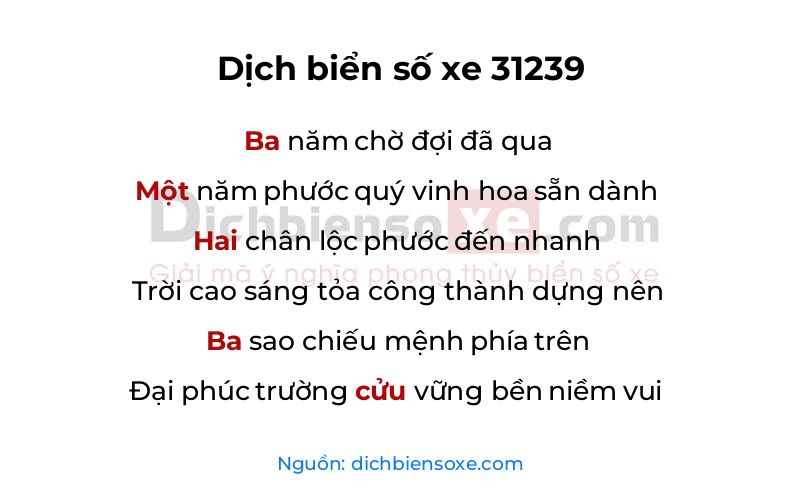 Dịch thơ biển số 31239