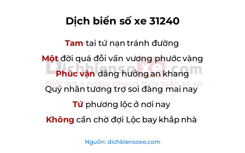 Dịch thơ biển số 31240