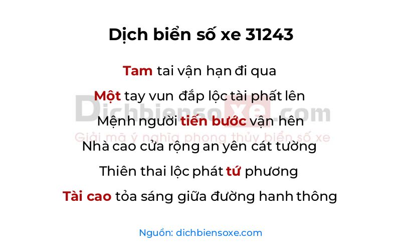 Dịch thơ biển số 31243
