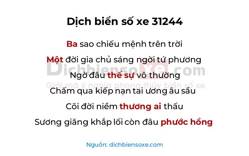 Dịch thơ biển số 31244