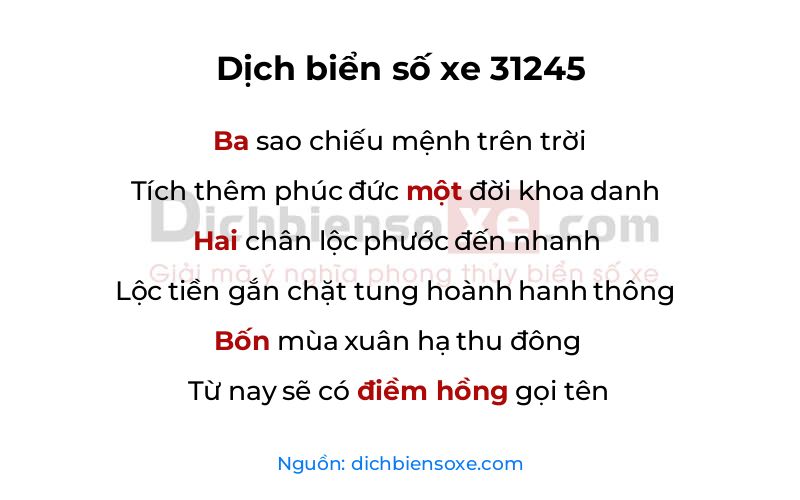 Dịch thơ biển số 31245