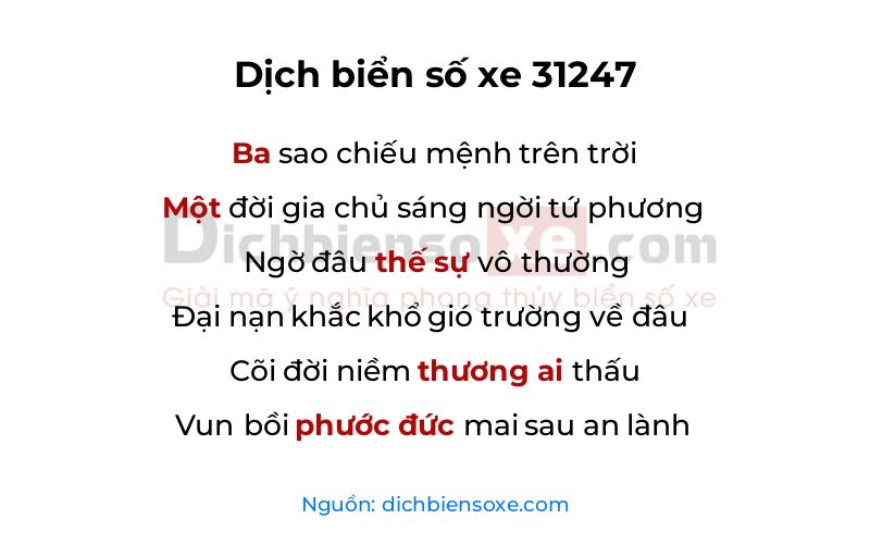 Dịch thơ biển số 31247