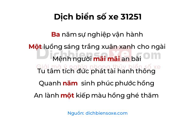 Dịch thơ biển số 31251