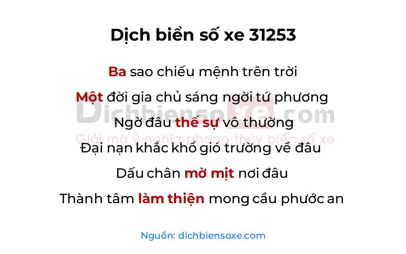 Dịch thơ biển số 31253