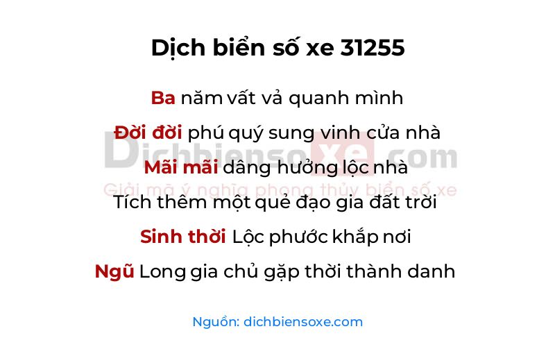 Dịch thơ biển số 31255