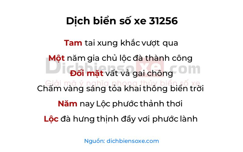 Dịch thơ biển số 31256