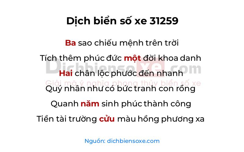 Dịch thơ biển số 31259
