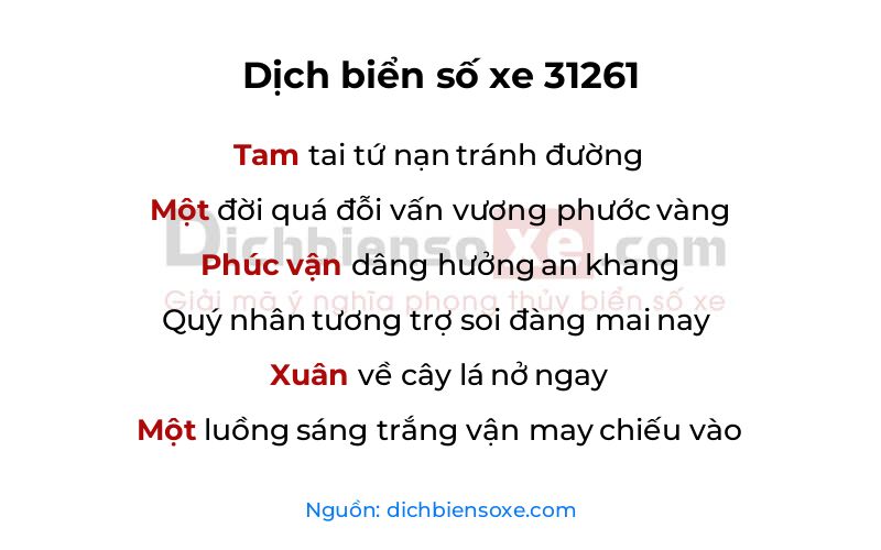 Dịch thơ biển số 31261
