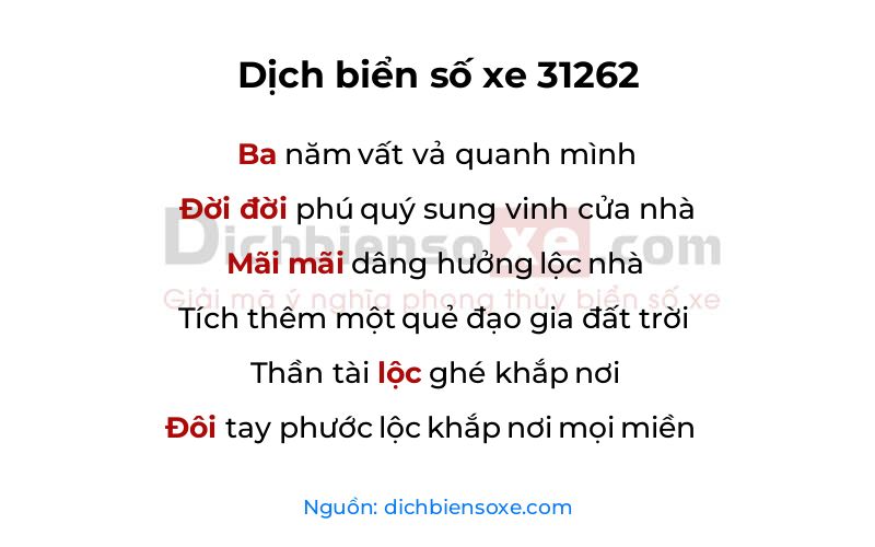 Dịch thơ biển số 31262